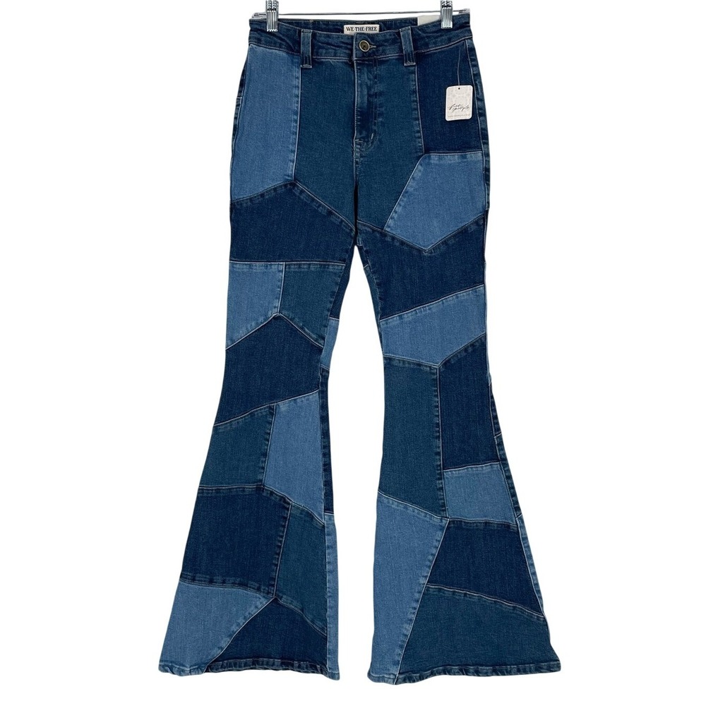 We The Free No Boundaries Pieced Flare Size 27  Patchwork Blue NWT - Picture 3 of 9